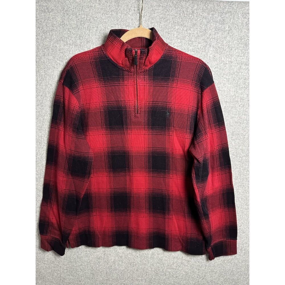 Polo Ralph‎ Lauren Medium 1/4 Zip Long Sleeve Top Mens Buffalo Plaid Mock Neck